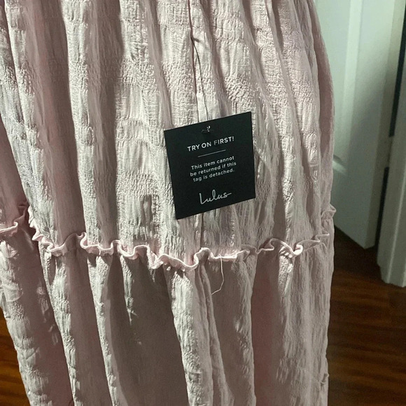 LuLu’s Tiers My Dear Blush Puff Sleeve Tiered Maxi Dress Small Cottagecore Boho - Picture 7 of 7
